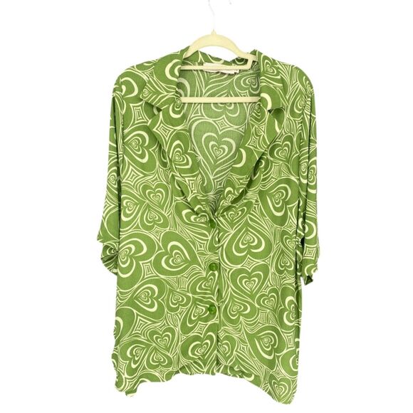 Lisa Says Gah Alyssa Wild Hearts Oversize Button-Up Shirt Green XL - Picture 3 of 7